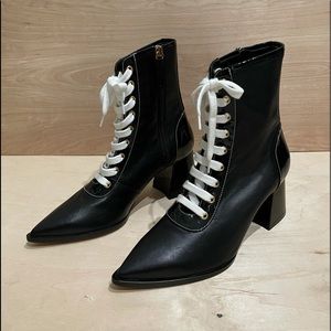 ADEAM Black Leather Heeled Boots w/ White Laces~